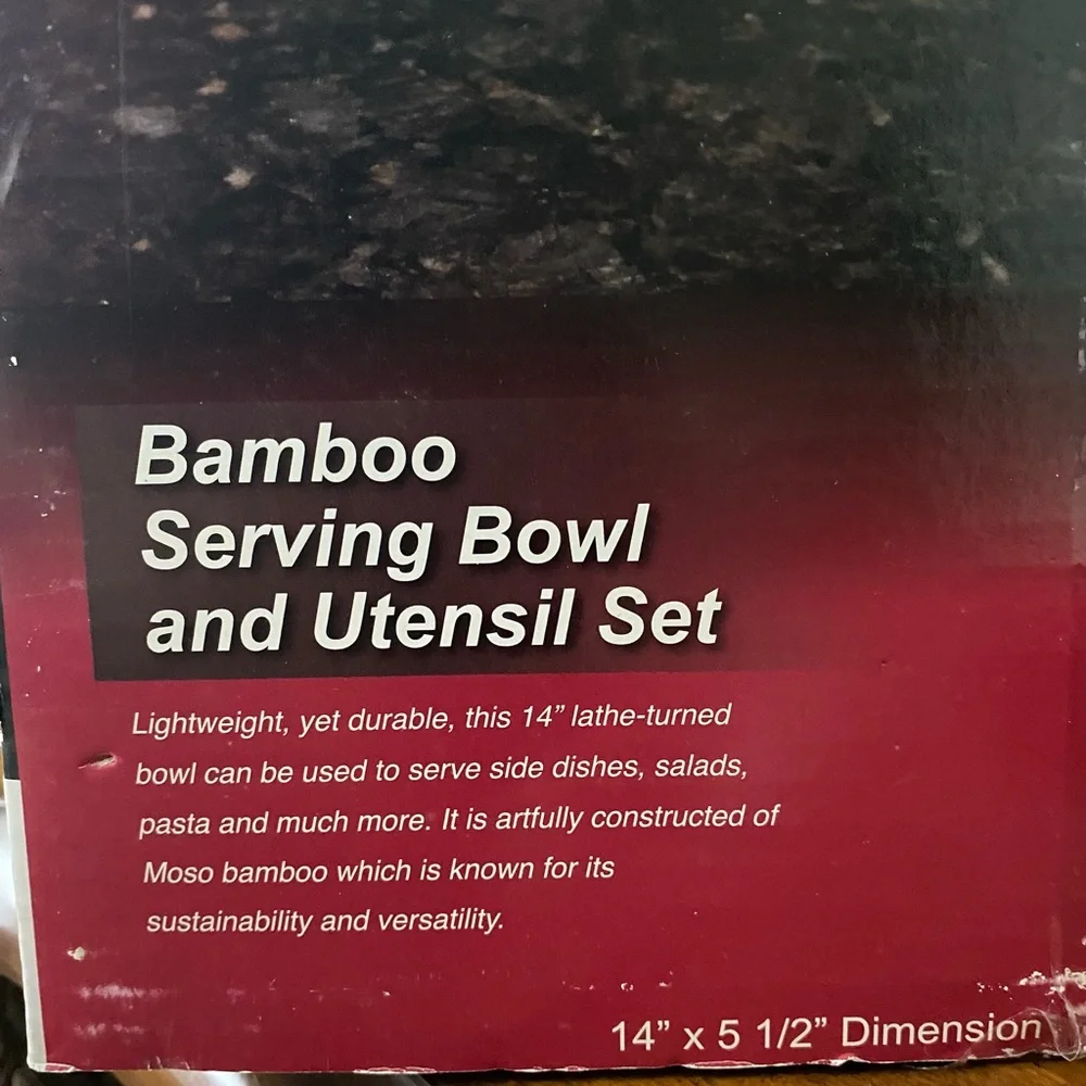 Island Bamboo Salad Serving Bowl with Utensils
